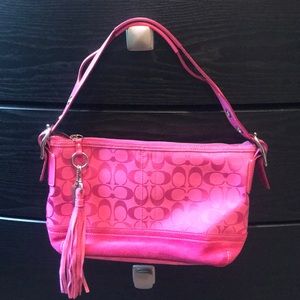 COACH Legacy Tassel Signature Purse in Fuchsia